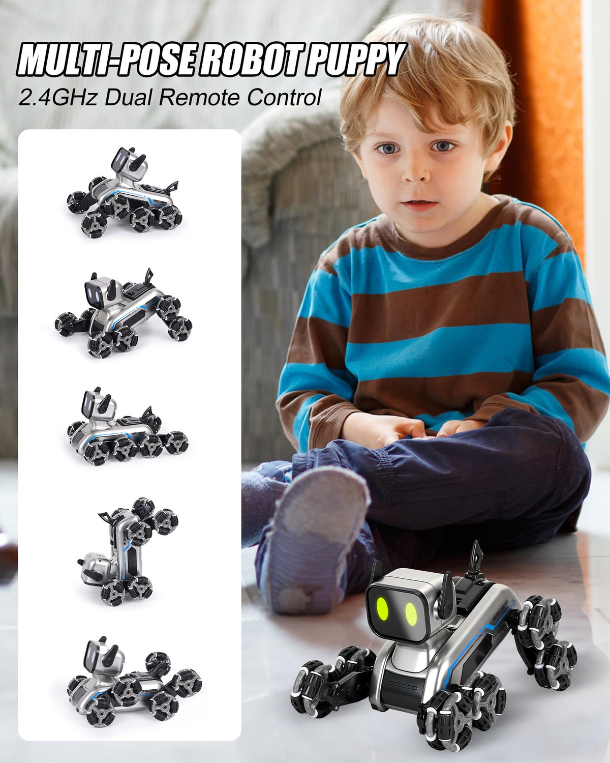 HuiJuKeJi Interactive Robot Dog RC Stunt Car, Gesture Sensing & 2.4Ghz Remote Control Cars, Mecanum Wheels, LED Eyes with Music, Rechargeable for Extended Indoor/Outdoor Fun, Gift for Kids 6-12