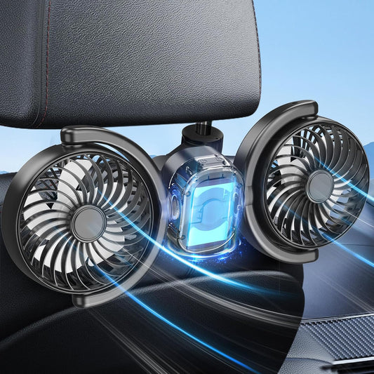 3 360 Dealswin Rechargeable Car Fan for Backseat Kids Baby, Battery and USB Dual Power Car Fans, Powerful Speeds