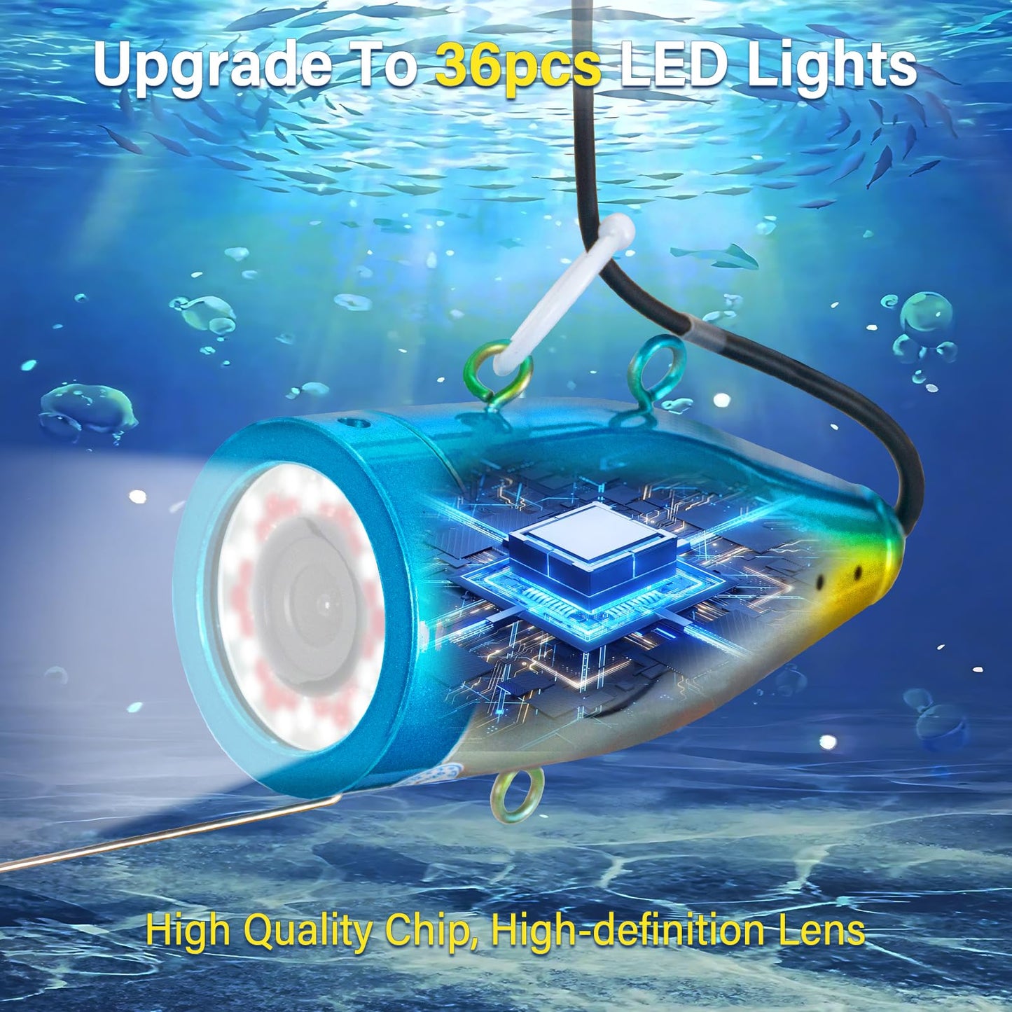 HD Underwater Fishing Camera 98FT,with 18 White+18 IR Lights,7'' 1080P DVR Monitor,Waterproof IP68 JQKJCAM Underwater Fish Finder Camera for Fishing/Deep Water Well Inspection (30M Easy to Use)