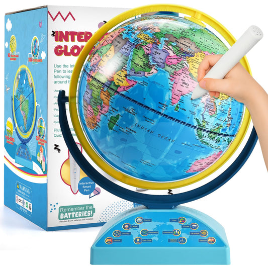 Interactive Globe for Children Ages 6-12 | Educational Toys with Smart Pen, 300+ Geography Quiz Games | Learning Earth World Globe for Kids Ages 6+ Classroom, Home, Birthday Gift Idea