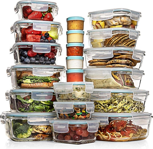 Razab Glass Food Storage Containers Set - 35 Pc Airtight Meal Prep Bento Boxes, BPA-Free & Leak Proof