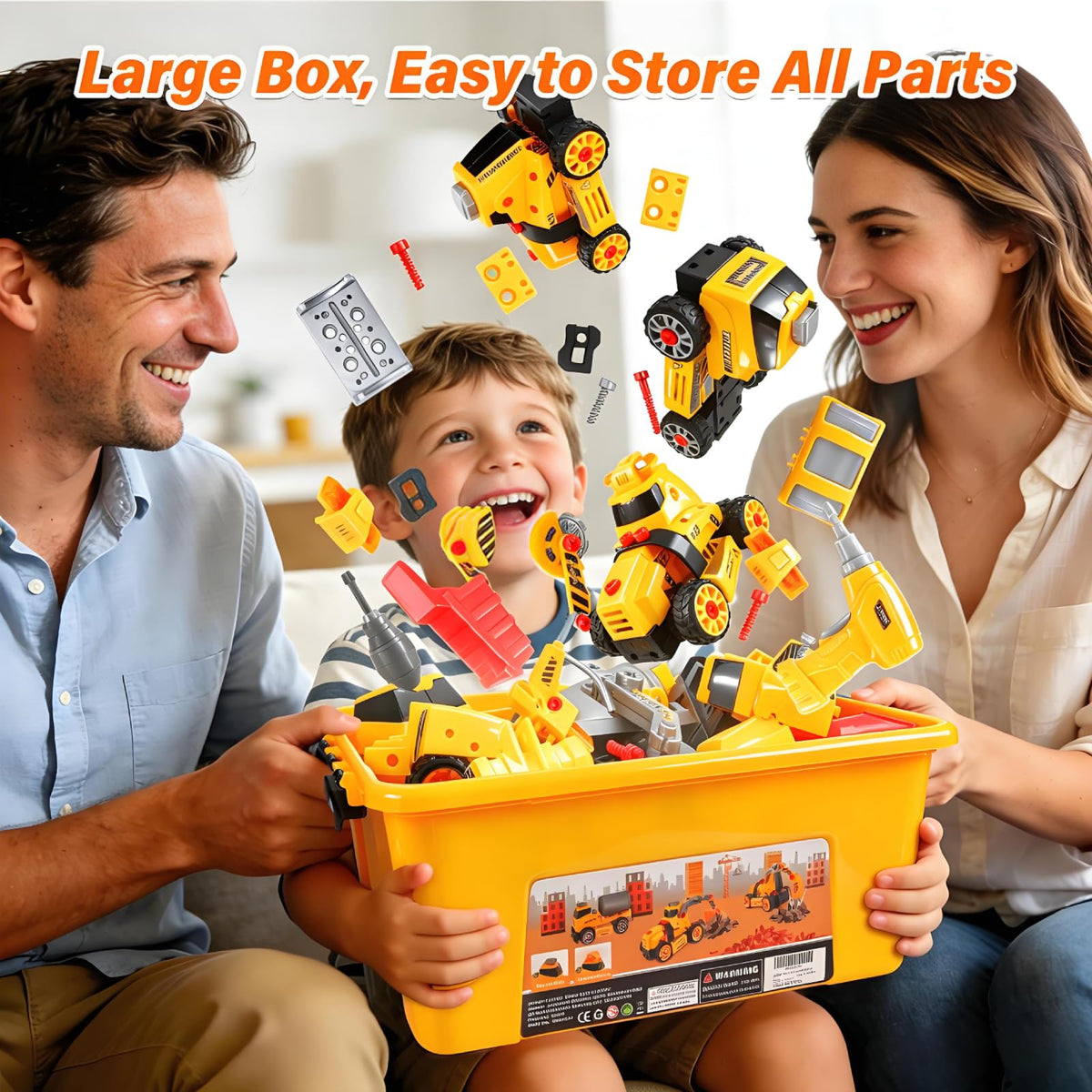 FLY2SKY Take Apart Toys for 3 4 5 6 7 8 Year Old Boys 9 in 3 Construction Toy with Electric Drill Take Apart Truck Set DIY Engineering Building Toy Push & Go STEM Toy Gift for Boys Toys Age 6-8