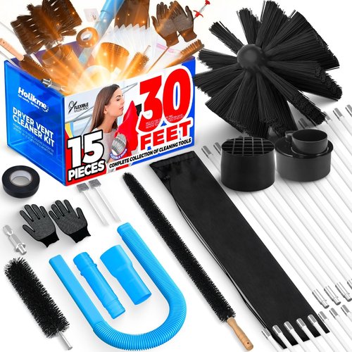 Holikme Dryer Vent Cleaner Kit - 30ft Cleaning Brush & Lint Vacuum Attachment | Blue