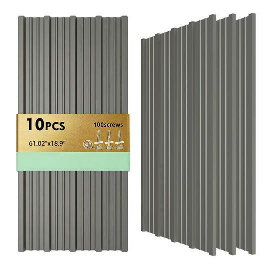 10PCS 80ft² Metal Roofing Panels 61.02”x18.9” Corrugated Metal Sheets Galvanized Exterior Siding Roofing Materials for Outdoor House Garages Sheds Pergola Gazebo Chicken Coop Stables, Grey