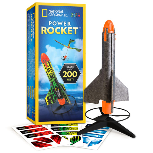 National Geographic Rocket Launcher Science Kit - Motorized Air Rocket Toy with Patented Design, Launch up to 200 Feet, Outdoor Kids Toys & Model Rockets, Gifts for Kids Ages 8-12, Space Toys