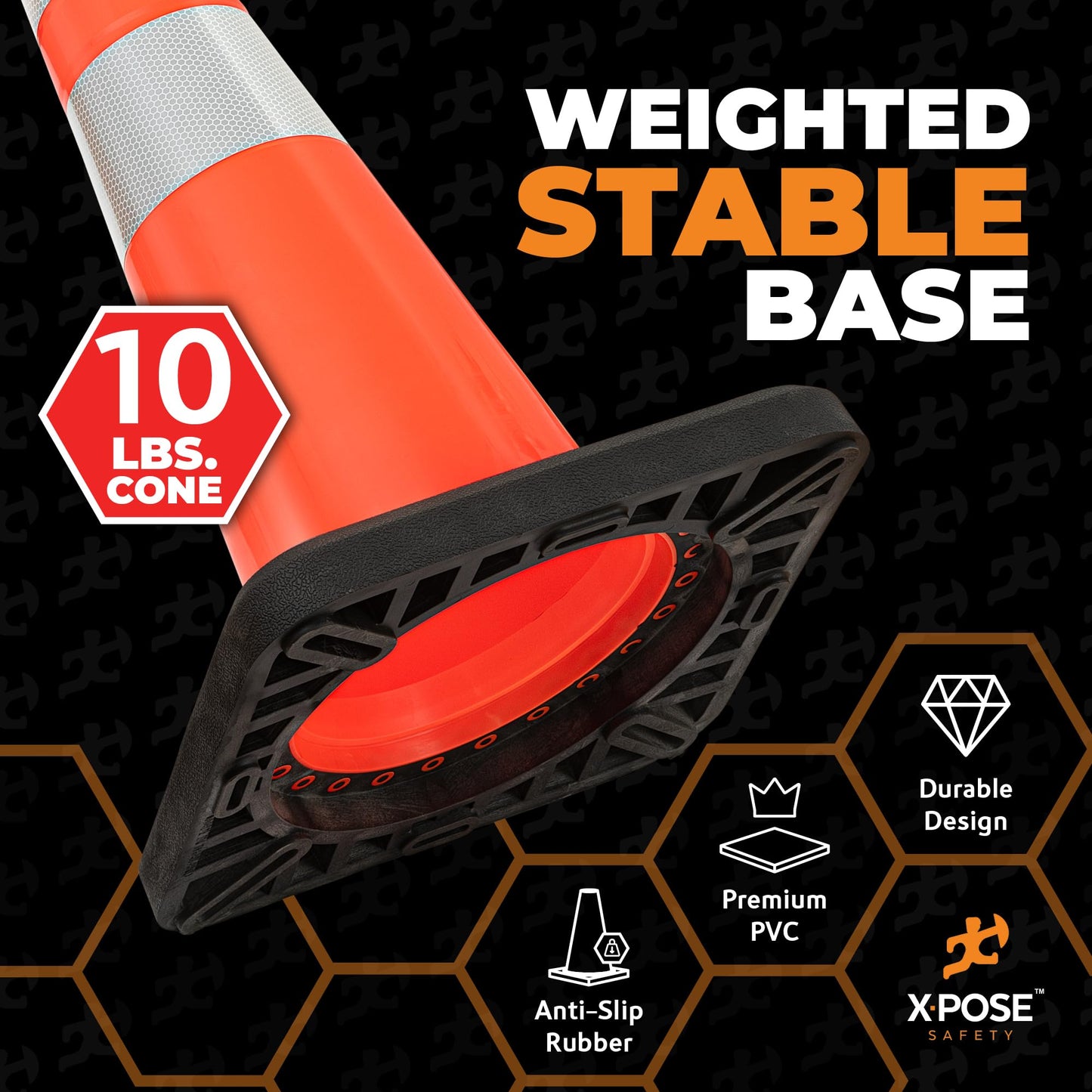 Xpose Safety 28 Inch Orange Slim Line Traffic Cones Heavy Duty 10lb with 6" & 4" Collars, 4 Pack Multipurpose PVC Plastic Safety Cone for Parking, Soccer, Caution, Kids & Construction - DOT Approved