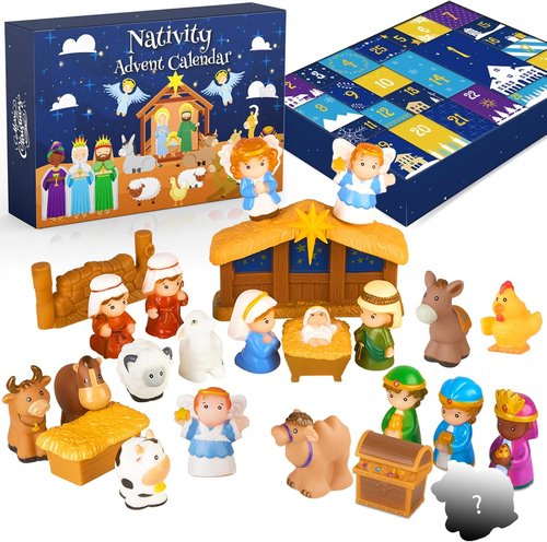 Nativity Advent Calendar 2025 - Christian Story Playset for Kids | 25-Piece Nativity Scene Set for Ages 1-6+