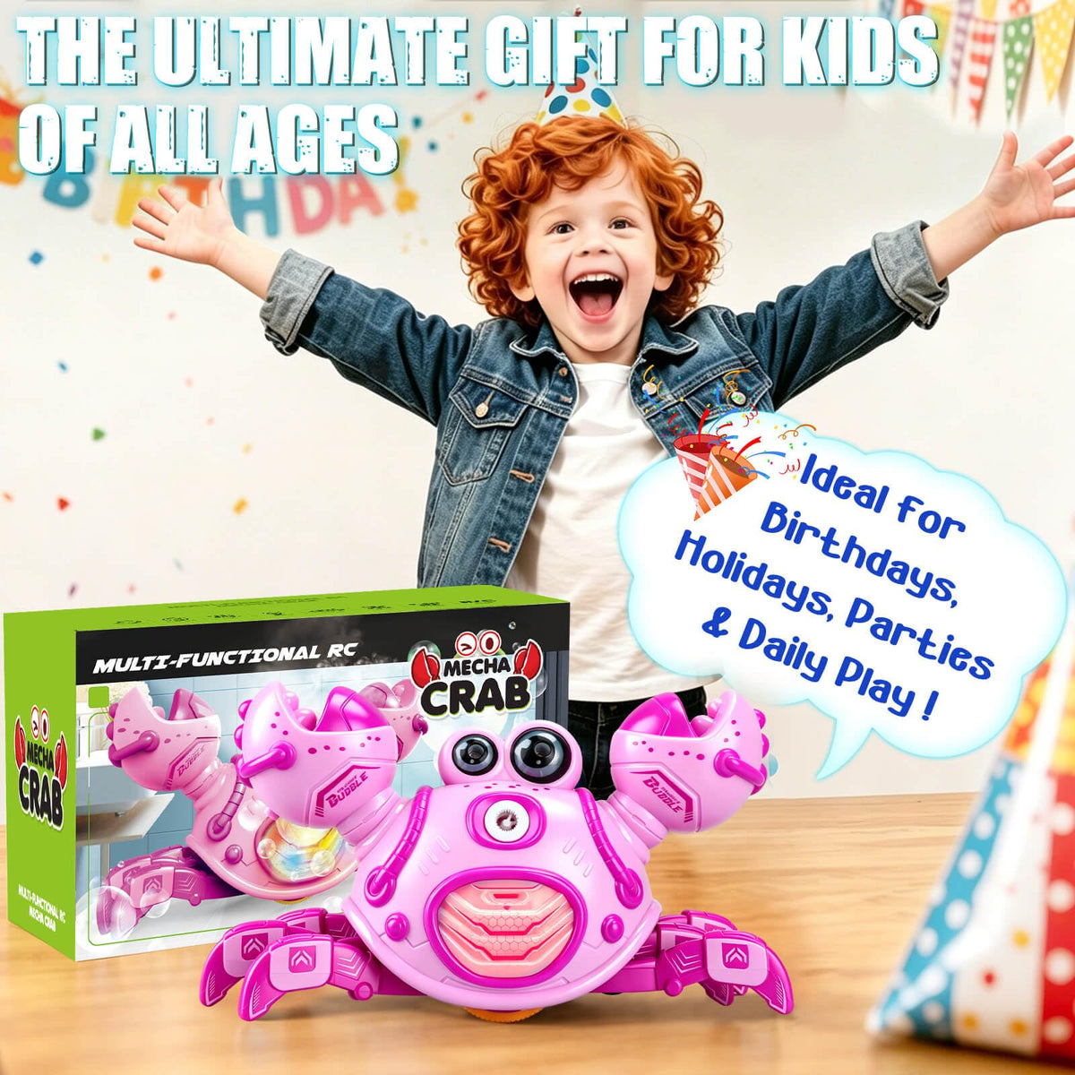 Gretex Crab Bubble Machine for Kids 3-6 Year Old: Remote Control Bubble Machine With Mist Spray Led Lights Music, AutoWalking Bubble Toy, Bubble Maker for Toddler Boys Girls Indoor Outdoor Party, Pink
