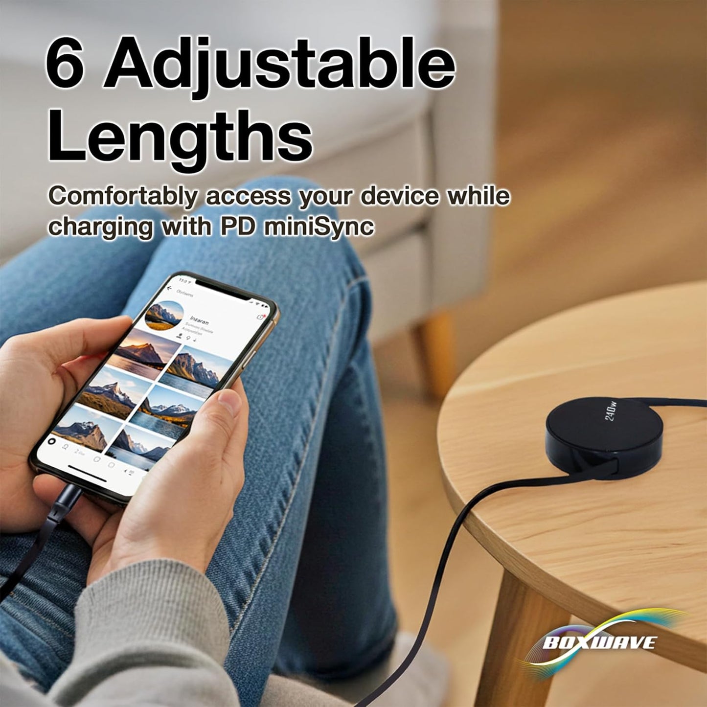 BoxWave TIMMKOO Q5 MP3 (240W), 240W Cable Compatible with WiFi Player with Bluetooth - PD miniSync Retractable PD