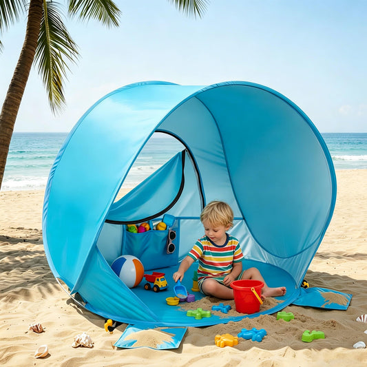 Baby Beach Tent Pop Up Baby Tent with UV Protection - Portable Infant Shade Canopy, Must-Have Beach Baby Essentials (Blue, 32.7" x 28.5" x 30.7")