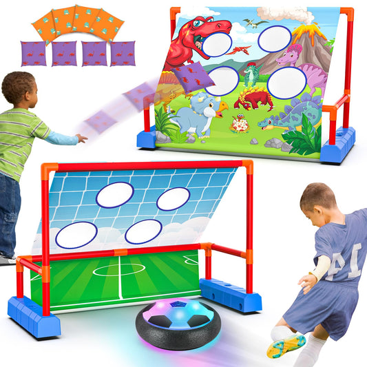 Ocditikl 2-in-1 Moving Kick Toss Games for Kids Ages 4-12, Light Up Hover Soccer Ball with Animal Bean Bag Toss, Indoor Outdoor Birthday Toys for 4 5 6 7 8 9 10 11 12 Year Old Boys Girls