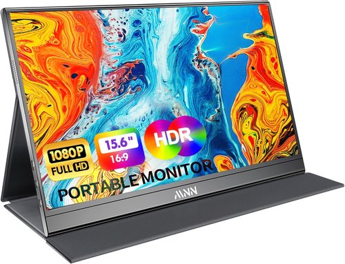 MNN Portable Monitor - 15.6" FHD 1080P Ultra-Slim IPS Display with Smart Cover & Speakers | Plug & Play