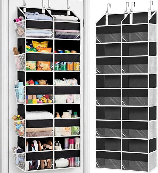 Over the Door Organizer 5 Tiers, Extra Large Behind Door Storage of 10 Compartments, 80 lbs Weight Capacity Hanging Storage Organizer with Clear Window Kids Toys, Shoes, Diapers, Room storage