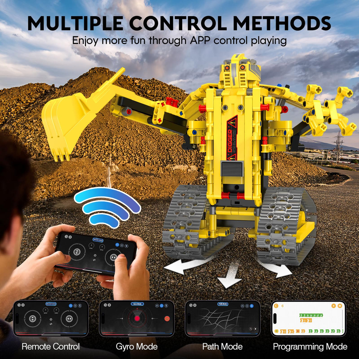 aukfa Excavator Robot Building Toys for Boys, STEM Projects for Kids Ages 8-12, Remote & APP Control Stem Kits Learning Educational Building Kit Dinosaur Robot Toy Gifts for Boys Girls (555 Pieces)