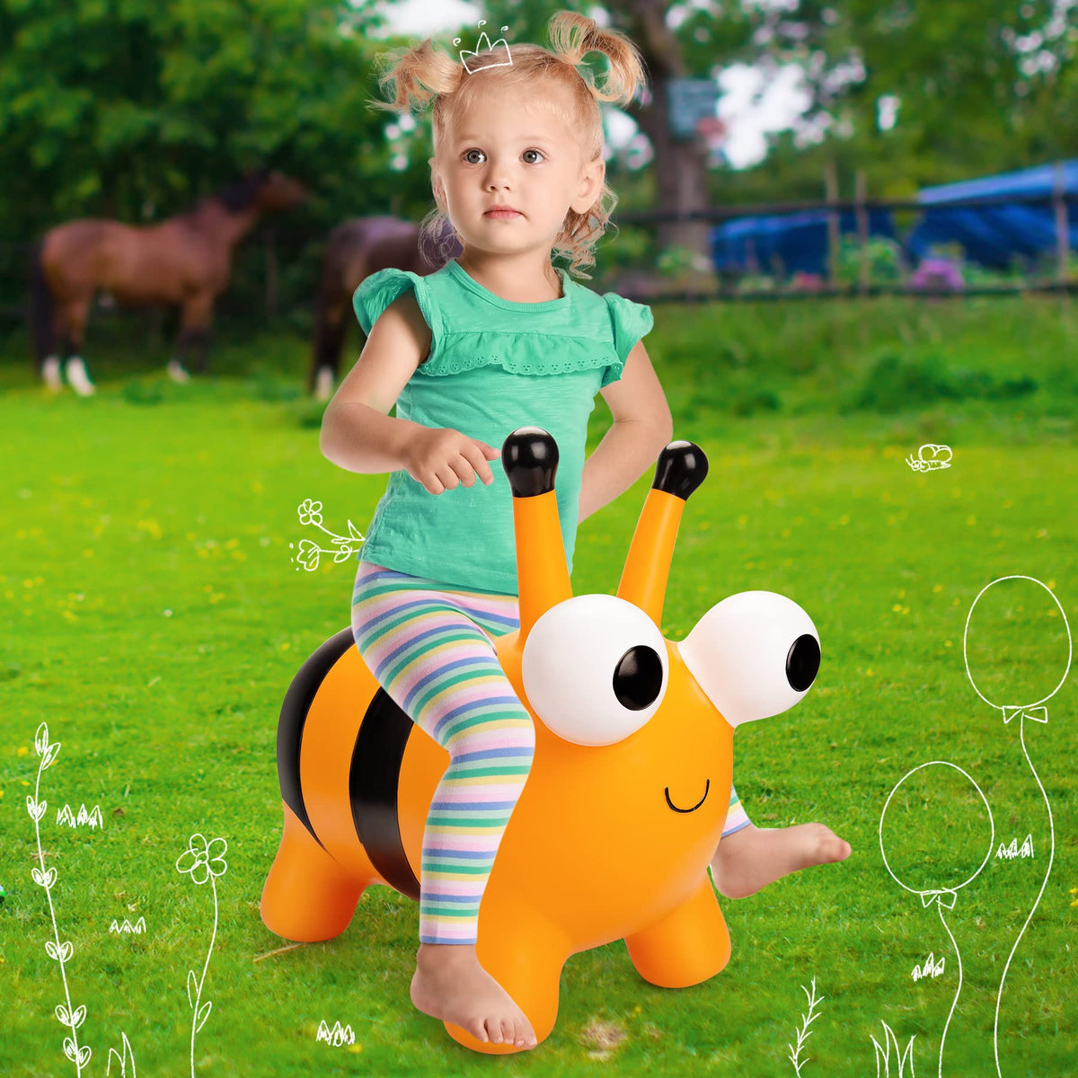 ZOOJOY Bee Bouncy Animals Hopper, Inflatable Bouncing Hopper, Outdoor Indoor Jumping Bounce Hopping Toys for Toddlers, for 18 Months 2 3 4 Year Old Kid Toddler