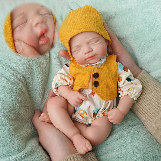 KUICEO Silicone Baby Doll-11.8in Reborn Baby Dolls Silicone Full Body Platinum Silicone[NOT Vinyl] Anatomically Correct Girl Realistic Sleeping Newborn Lifelike Preemie Open Mouth Doll Gift for Kids