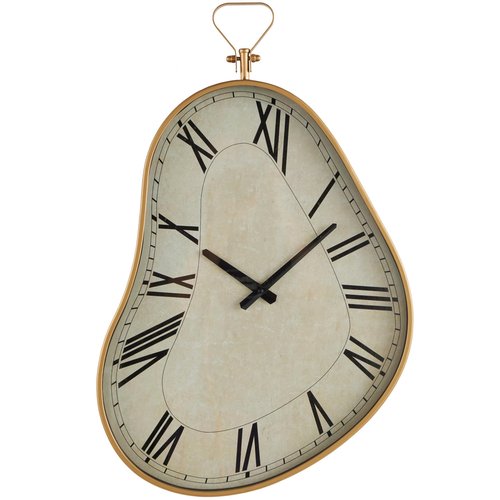 Deco 79 Metal Abstract Decorative Wall Clock Wavy for Home with Gold Frame and Black Accents, Hanging Clock 17" x 3" x 25", White