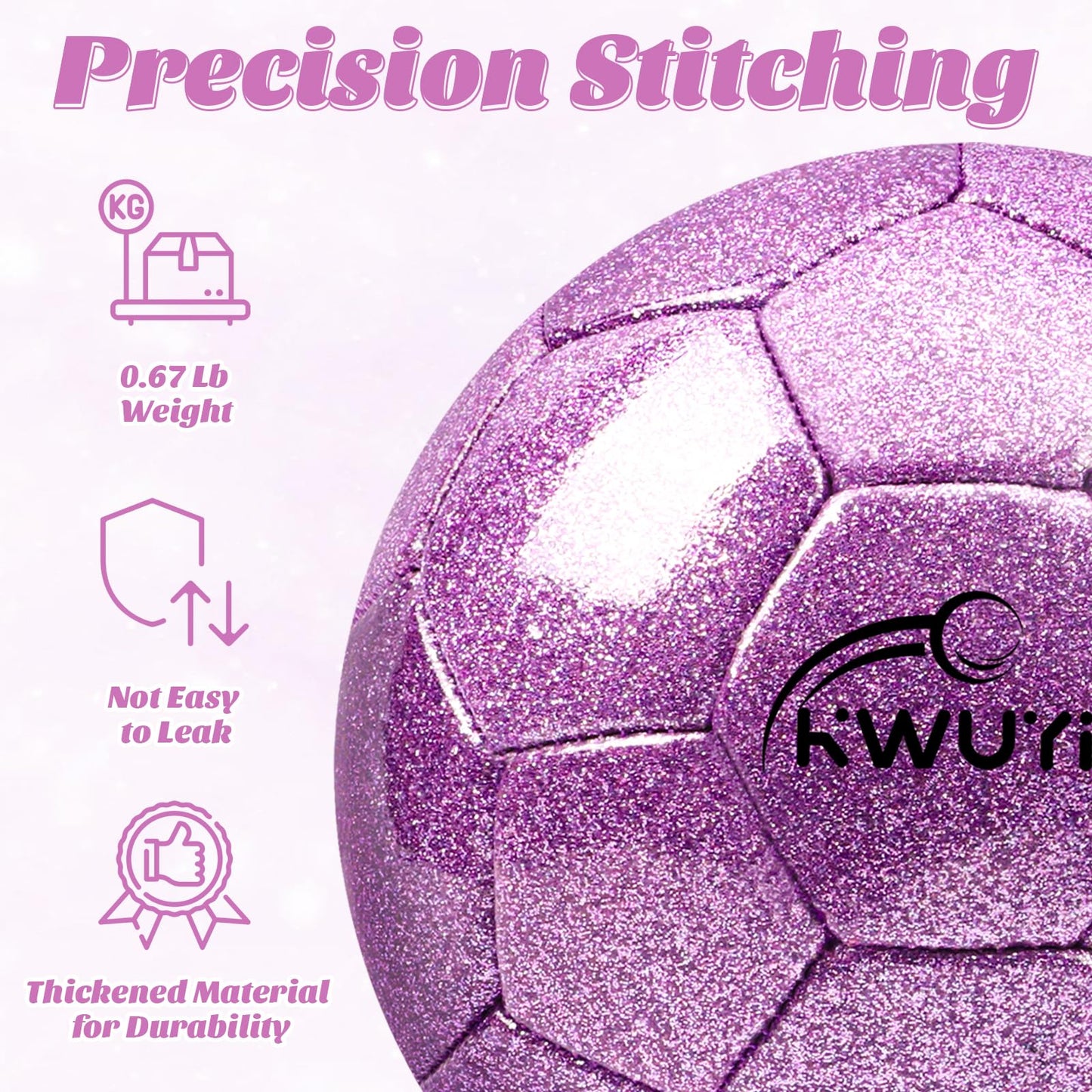 Size 3 4 5 Glitter Pink Gold Purple Soccer Ball Set with Pump Toddler Soccer Ball for Kids Aged 3-6 6-8 8-12 Outdoor Training Ball Youth Practice for Teens Children Boys Girls (Glitter Purple, 3)