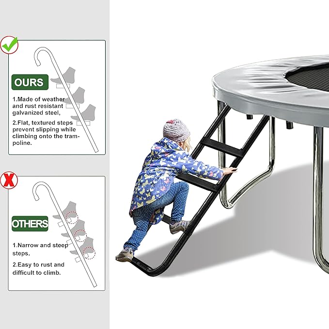 Eurmax USA Universal Easy-to-Assemble 3 Steps Trampoline Ladder with Horizontal and Wide Steps, UV Treated Steel, 220 lbs Capacity Trampoline Accessories for Children Kids
