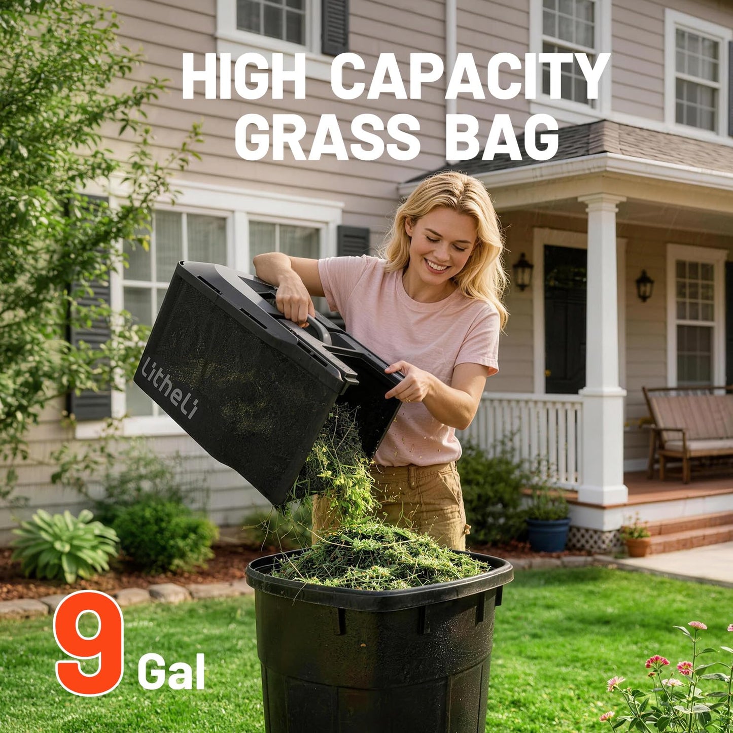 Litheli 14 Inch Cordless Lawn Mower, 5.0Ah Battery Powered Push Mower with Brushless Motor, Quiet & No Maintenance, Lightweight Grass Cutter for Small to Mid-Sized Yards