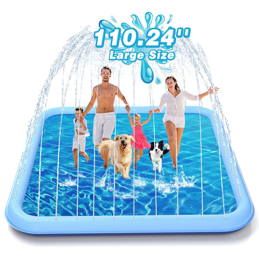 EPN Splash Pad, 155"- 110.24" Size Extra Large Sprinkler Play Mat for Dogs & Kids, Thicker Wading Pool Summer Outdoor Water Toys, Fun Backyard Fountain Play Pad for 3 Age+ Girls Boys Children & Pets