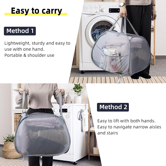 Collapsible Laundry Basket, 90L Foldable Pop-up Laundry Hamper with Handles, Square Mesh Dirty Clothes Hamper for Laundry, Bathroom, Kids Room, Dorm,Travel or Camping (Green)