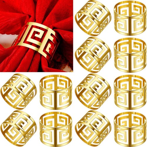 200 Pcs Gold Napkin Rings Hollow Out Napkin Rings Holder Set Metal Serviette Buckle Bulk for Dinner Table Decoration Christmas Holiday Wedding Party Birthday Banquet Gathering