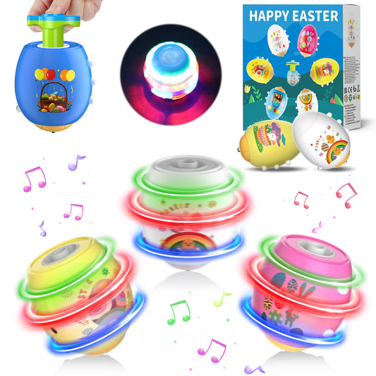 6 PCS Easter Eggs Light Up Flashing Spinning Tops for Kids, Easter Egg Spin Toys with LED Gyroscope for Party Favors Gift, Classroom Event Rewards, Goodie Bag Stuffers, Glow in The Dark Party Supplies