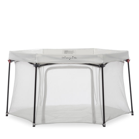 Dream On Me Onyx Baby Playpen, Zipper Access Door, Breathable Mesh Sides, Soft Comfortable Mattress Padded Floor, Easy Fold Design with Travel Carry Bag, Compact Easy to Fold Design - Grey