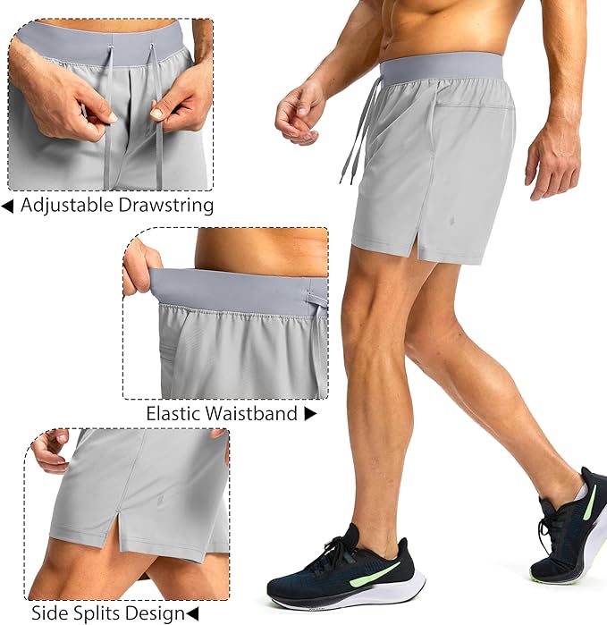 Men's Running Shorts with Zipper Pockets 9 Inch/ 7 Inch / 5 Inch Lightweight Quick Dry Gym Workout Athletic Shorts for Men(5 inch)