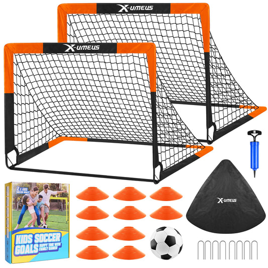 Kids Soccer Goals for Backyard Set- 2 of 6X4/ 4X3 ft Toddler Soccer Goal Training Equipment with Soccer Ball, Ladder, Pop Up Soccer Net for Kids Age 3-5 4-6 6-8 8-12 10-12 Outdoor Games Sports Gift