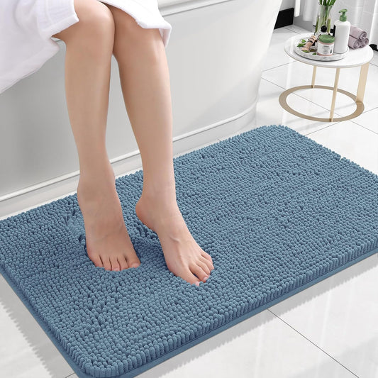 OLANLY Bath Rugs - Extra Soft Chenille, Quick-Dry, Machine Washable | 24x16, Airy Blue Design