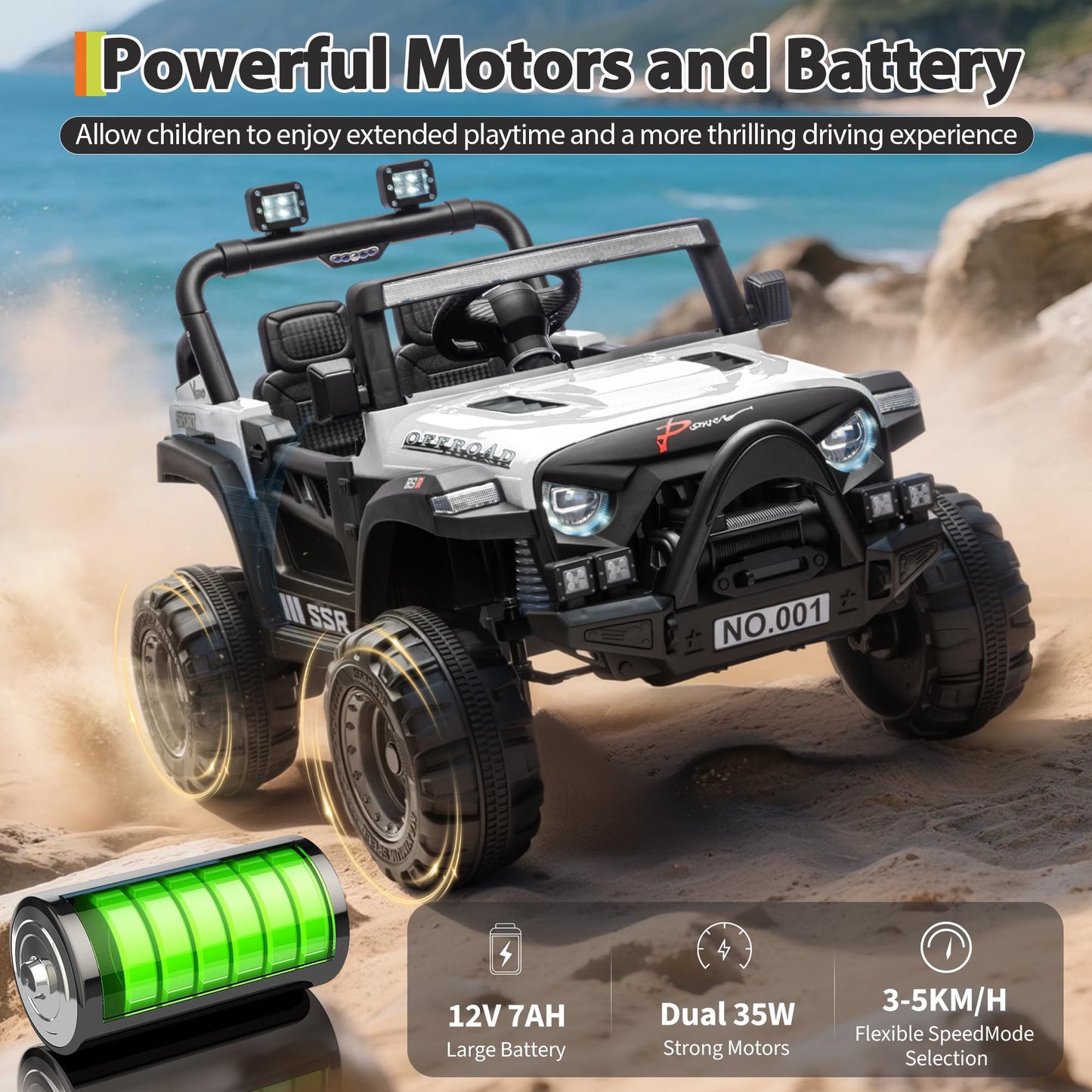 Kids Ride On Truck Car, 12V Ride On Toy Battery Powered Vehicles w/Parent Remote, Spring Suspension, Electric Car for Kids with Bluetooth Music, LED Light, Ideal Car Gift for Boys Girls, White