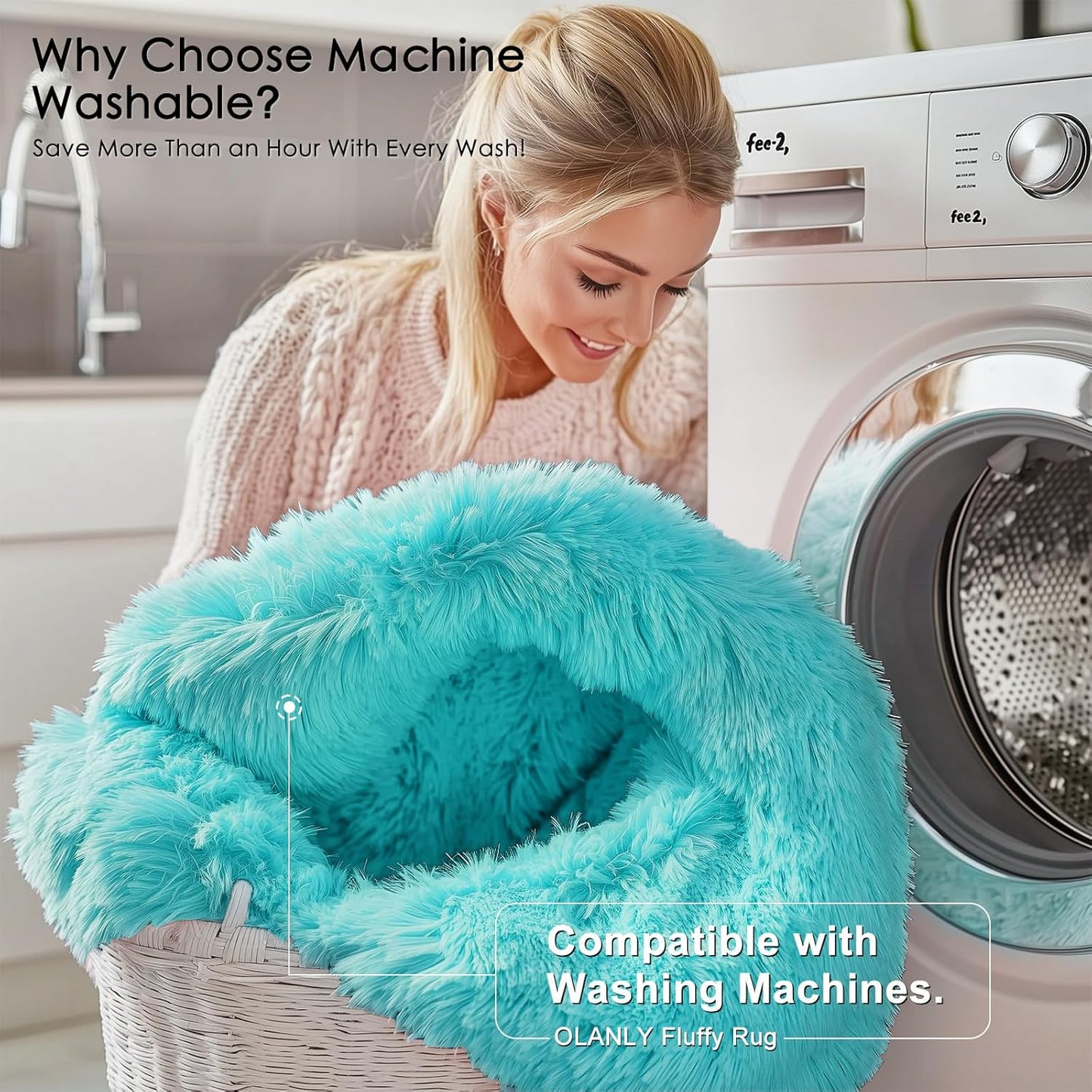 OLANLY Runner Rugs - Soft, Machine Washable Shaggy Carpet for Hallway & Bedroom | Teal Blue