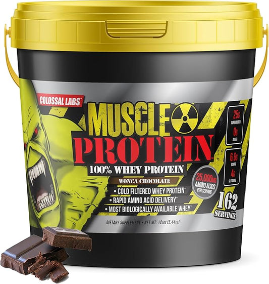 Muscle Protein Whey Powder [12 lbs/Pack of 1]??Cold Filtered, 25g Pure Protein, 6.6g BCAAs (Packaging May Vary) (12LB, Chocolate)