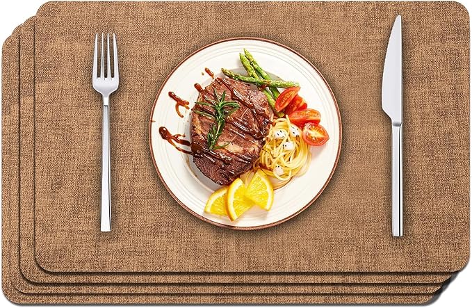 Maxpearl Faux Leather Placemats Set of 4 - Waterproof - Wipe Clean - Heat Resistant - Anti Slip Dining Table Place Mats, Suitable for Indoor & Outdoor Use, 17ââÃ12ââ, Brown