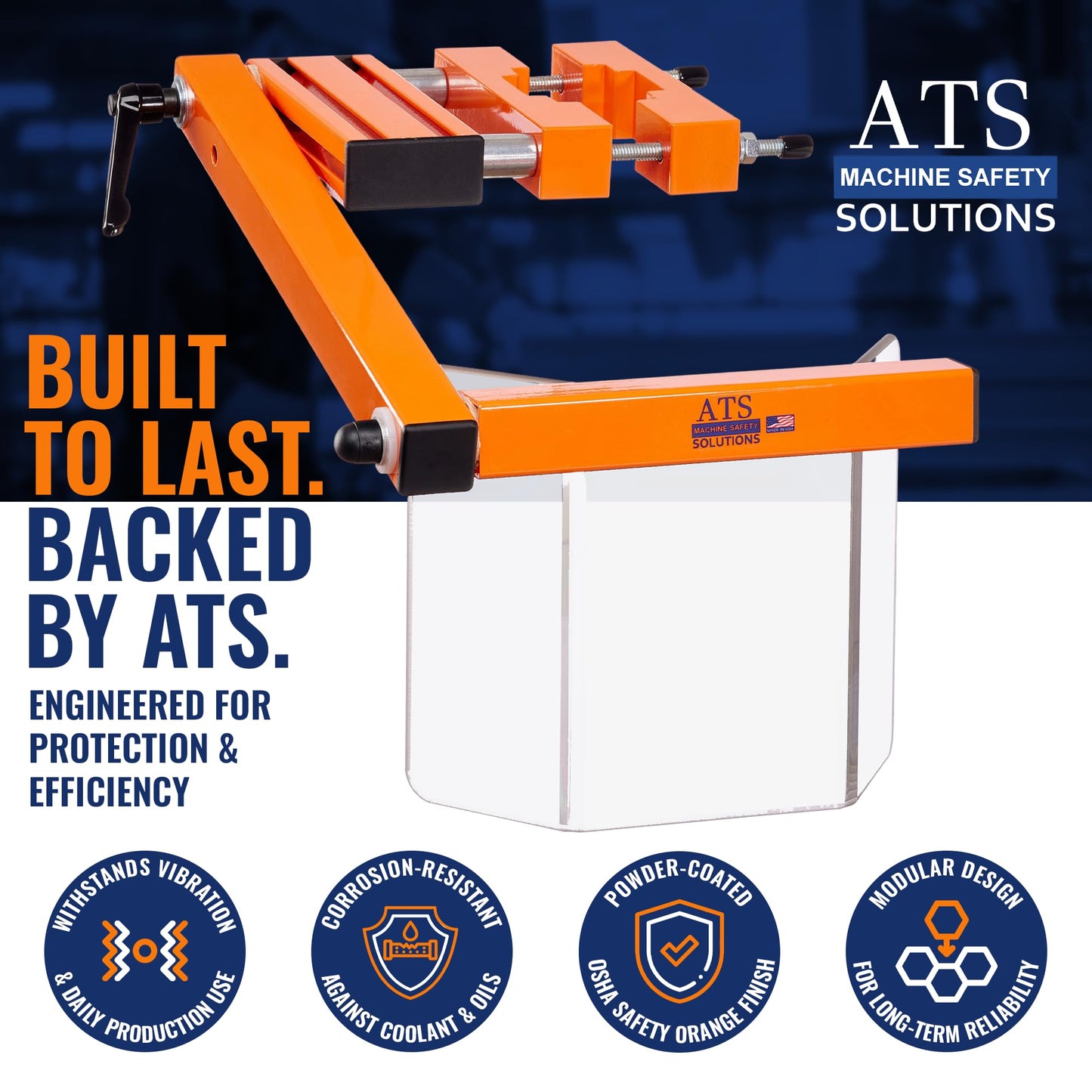 ATS Drill Press Guard | OSHA Compliant Safety Shield for 2.0" to 4.0" Round Columns | Billet Aluminum Clamp, Aluminum Extrusion Frame & Lexan | Made in USA | DPG-ES1