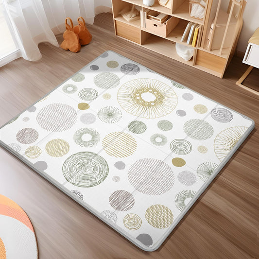 Foldable Baby Play Mat, PIGLOG 50x50 Playpen Mat, Safe Foam Playmat for Tummy Time, Waterproof Playmats for Babies and Toddlers Kids, Reversible Portable Floor Mat for Infant, Circles + Stripes