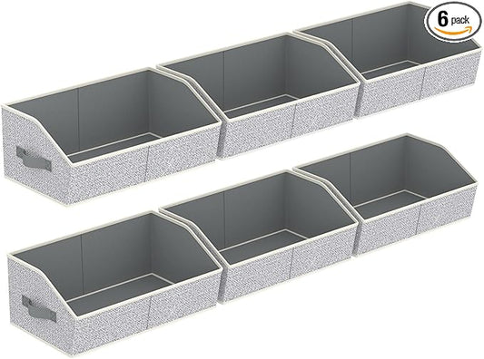 Homsorout Storage Bins for Shelves - Large Trapezoid Closet Shelf Organizer, Fabric Organization Bins with Handles, Storage Baskets for Clothes, Towel, Purse, 6 Pack, Light Gray