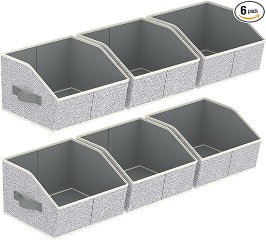 Homsorout Storage Bins for Shelves - Small Trapezoid Closet Shelf Organizer, Fabric Organization Bins with Handles, Storage Baskets for Clothes, Towel, Purse, 6 Pack, Light Gray