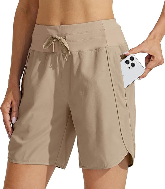 Willit Women's 7" Athletic Running Shorts Long Workout Hiking Shorts Quick Dry High Waisted Active Zipper Pocket(Medium)