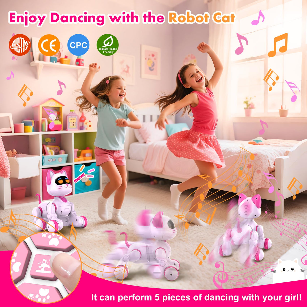 Nicmore Robot Cat Interactive Toys for Girls: Remote Control Pet for Kids Age 4-6 Gifts for 3 4 5 6 7 8 Year Old Gilrs RC Toys with Touch Sensing Gestures Christmas Birthday Gift Ideas
