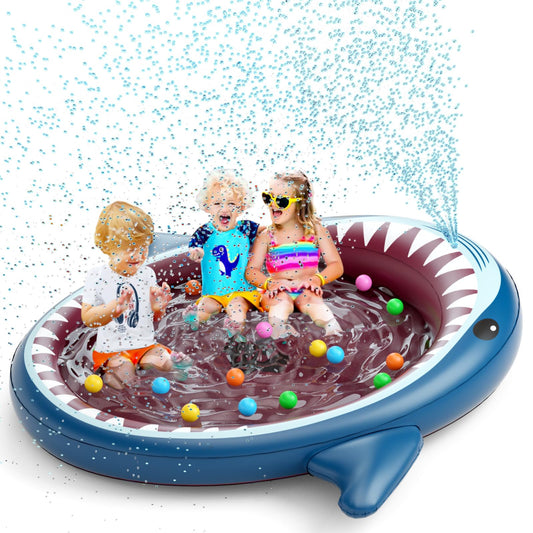 Jasonwell Inflatable Kiddie Pool Sprinkler: 71-Inch 3-in-1 Children Ball Pit Shark Baby Wading Pool Outdoor Swimming Pool Summer Water Toys for Boys Girls Dogs