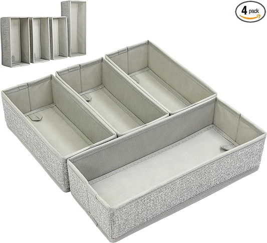 Drawer Organizer, 4-Piece Rigid Fabric Bins for Kitchen | Ideal for kitchen, bathroom, cosmetics, utensils, silverware, and gallon, quart, sandwich & snack bags