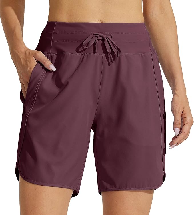 Willit Women's 7" Athletic Running Shorts Long Workout Hiking Shorts Quick Dry High Waisted Active Zipper Pocket(Large)