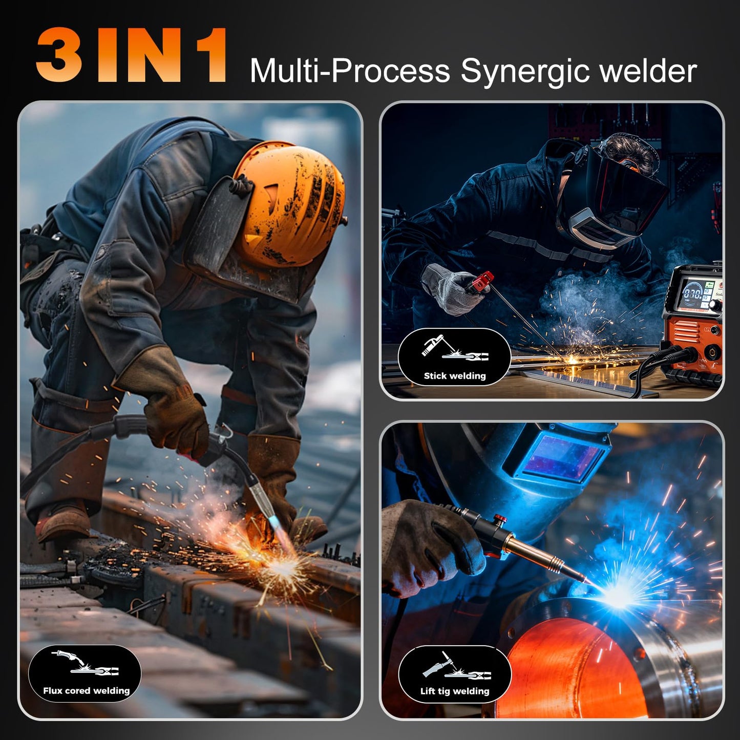 Scoley 130A MIG Welder 110V, Flux Core Welder with Digital Display, 3-in-1 Gasless MIG/Lift TIG/Stick Welding Machine, IGBT Inverter Portable Mini Welder for Home DIY, with Gloves & Mask