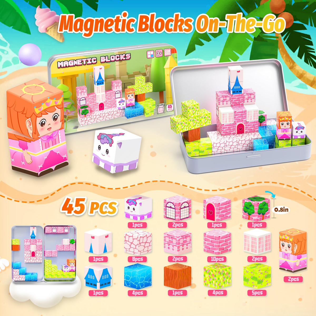 Sixink 45PCS Mini Magnetic Blocks,Magnetic Blocks Travel Toys for Kids with Portable Iron Box,STEM Learning Gift Idea for Ages 3+,Toys Birthday Gifts.