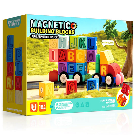 Joyfresh ABC Foam Magnetic Blocks for Toddlers, 52pcs, Building Letters Block for Kids 2 3 4 5 Years Old, Alphabet Blocks Toys Gifts for Boys Girls