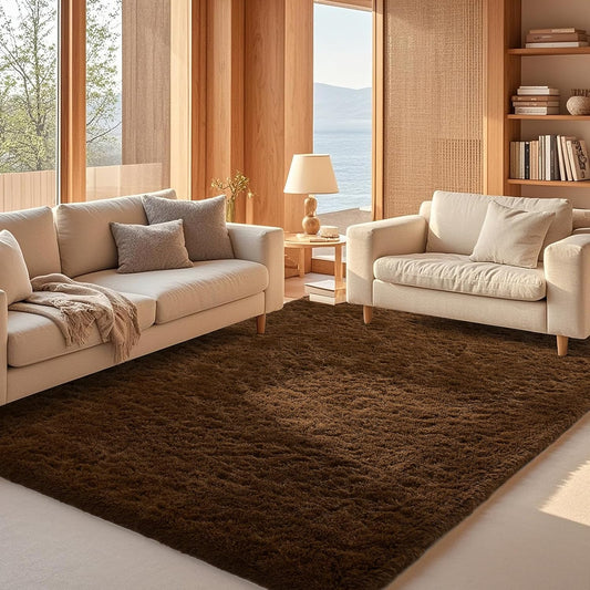 Ophanie Brown Area Rug - Soft Plush Shaggy Carpet for Living Room & Bedroom | 5x8 Size for Kids & Teens