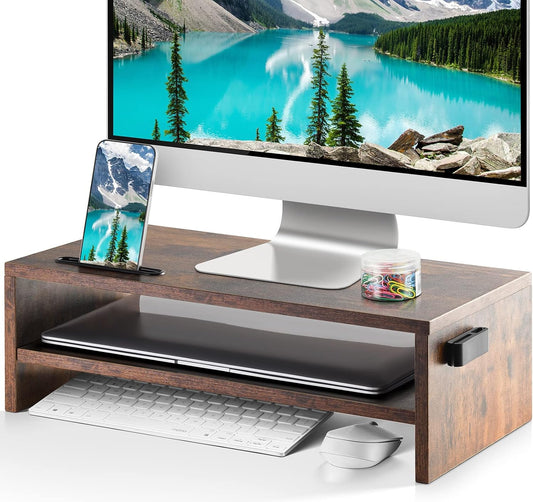 16.5 Inch 2 Marbrasse Monitor Stand, Tier Computer Monitor Riser with Printer Shelf, Laptop Computer Screen Storage